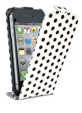 iPhone 5 Leather Case White with Black Polka Dots