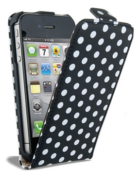 iPhone 5 Leather Case - Black with White Polka Dots