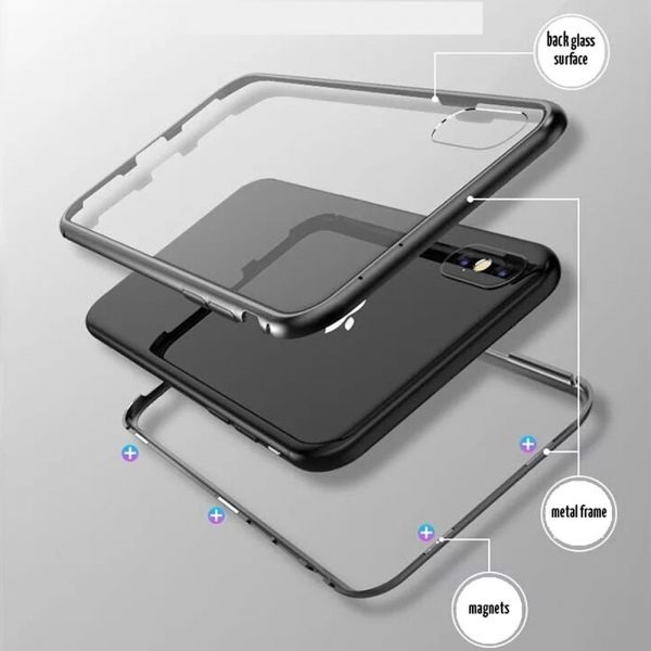 Magnetic Metalic Frame and Hard Glass Back Cover Color Black for iPhone 6G/6S (OEM)