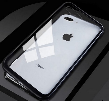 OEM Full Cover 360° Magnetic Metal Case for iPhone 7/8 Plus - Black with Transparent Back (OEM) (Apple)