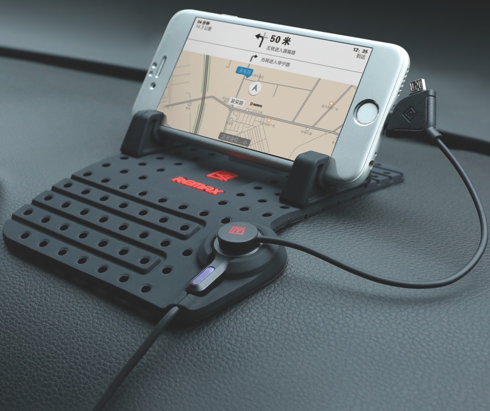 REMAX Super Flexible Car Holder-Charging Stand with Lightning/Micro USB 2 in 1 Cable for iPhone and Smartphones Black