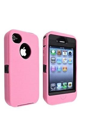 Pink OEM iPhone 4/4S Silicone & Hard Plastic Case with Built-in Screen Protector for iPhone 4G / 4S (OEM)