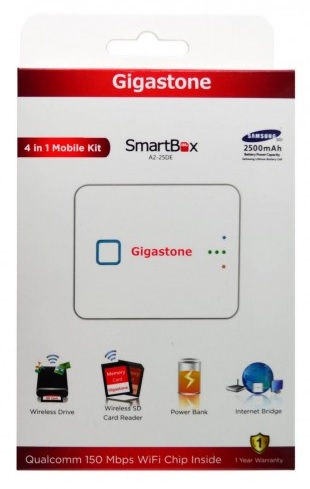 Smartbox Gigaston A2-25DE 4-in-1 Wireless Bridge, Power Bank (2500mAh), Wireless Drive & SD Card Reader