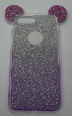 Hard TPU Gel Case for Apple iPhone 7 Plus Clear with Purple Sparklin and Mini Ears (OEM)