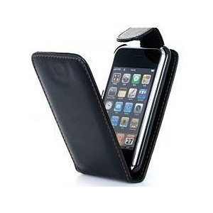 Μαύρη δερμάτινη θήκη Flip-Open για iPhone 3G/3GS