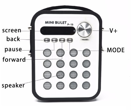 mini Bulet Bluetooth Ψηφιακό Ηχείο Multimedia με Τηλεχειριστήριο και Οθόνη LED Μαύρο/Λευκό P-13