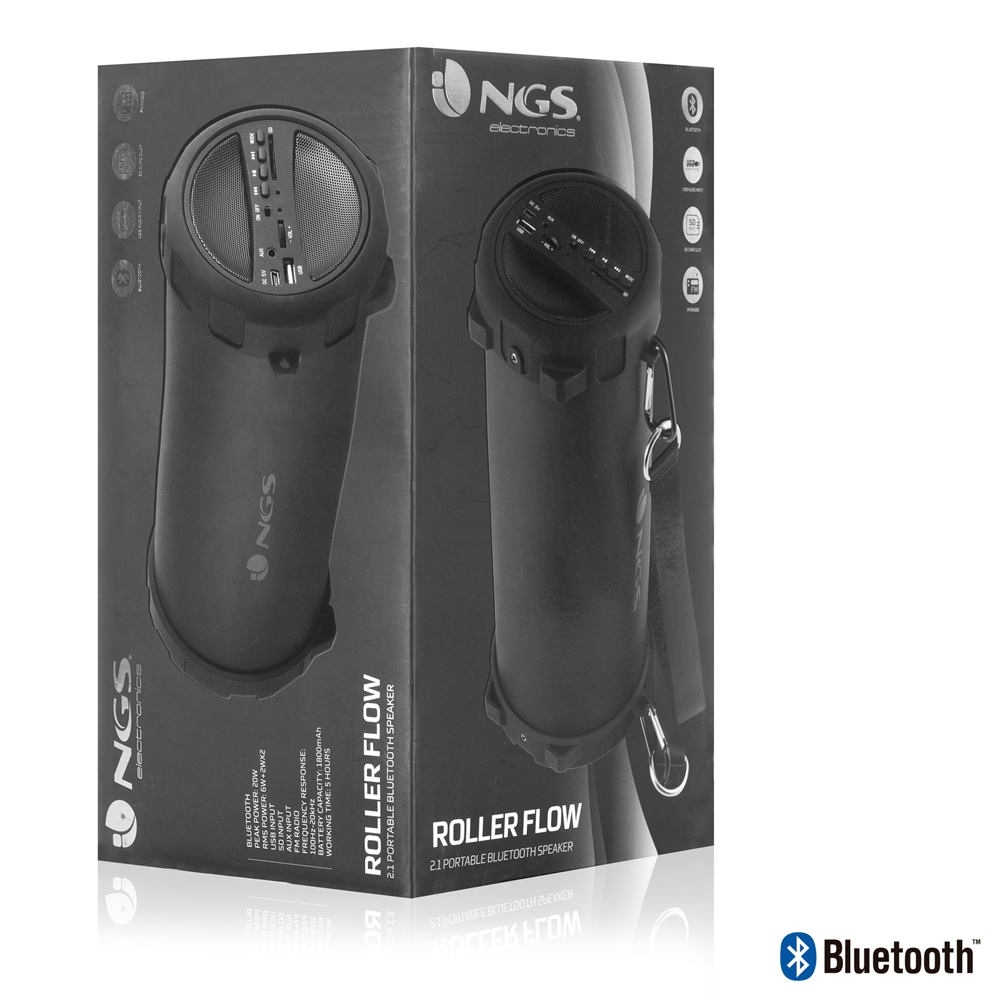 NGS Roller Flow 20W Bluetooth Speaker with FM Radio, USB Port, AUX Input & MicroSD Slot - Black (OEM)