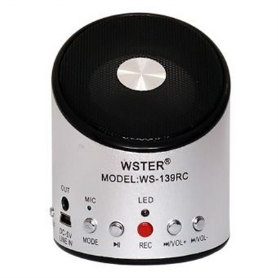 Ασημί - WS-139RC Mini MP3/Fm radio Speaker with built-in MP3 player and FM radio, support MP3 play from USB/microSD Card - Black - Φορητό ηχείο με δυνατότητα αναπαραγωγής Mp3 μέσω USB ή SD κάρτας και ενσωματωμένο FM δέκτη
