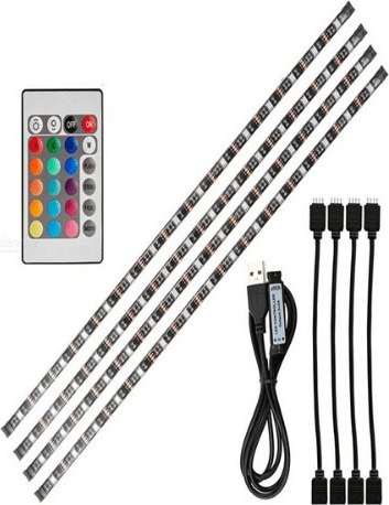 RGB LED TV Strip Light (4 x 50 cm) with Remote Control (SMD5050, USB, 5V) (5V)