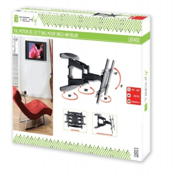 Techly ICA-PLB 172L slim wall mount with arm for LED LCD Full Motion TV 40-80