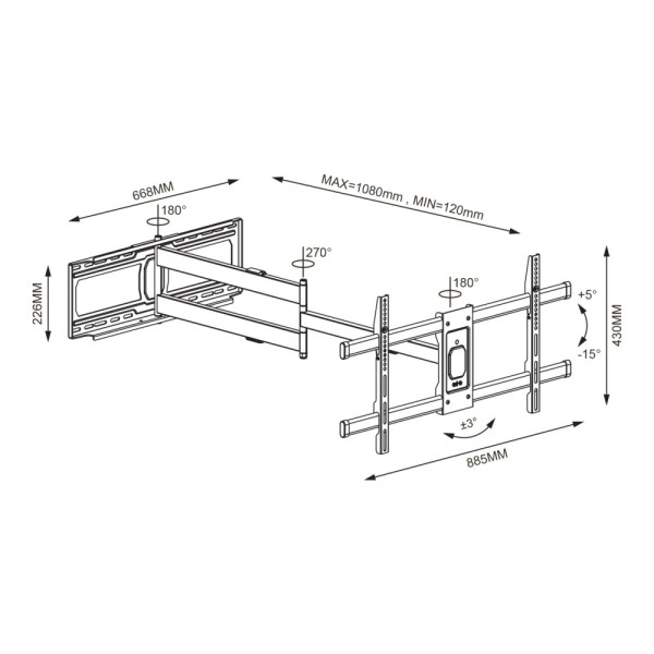 TECHLY ICA-PLB 721 Extra Long Full Motion Wall Bracket for 42-80