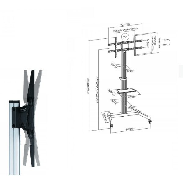 TECHLY ICA-TR 1546 WHEEL TV STAND WITH LCD/LED SHELF 37-86