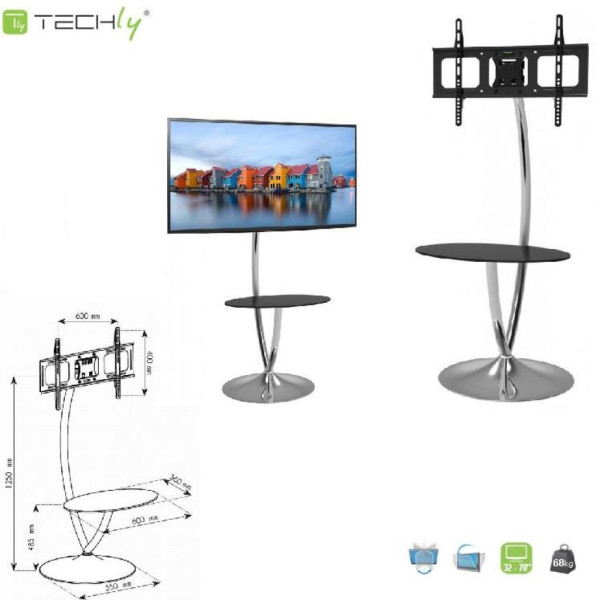 Techly ICA-TR13 Round floor TV stand with shelf for LCD / LED 32-70
