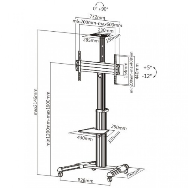 Techly ICA-TR15 Wheeled stand for LCD/LED/PLASMA TV 37-70