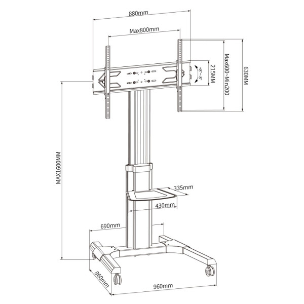 TECHLY ICA-TR156 WHEEL STAND WITH SHELF FOR LCD/LED/Plasma TV 50-92