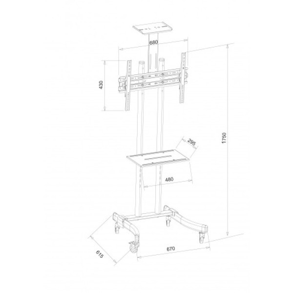 Techly ICA-TR23 Mobile TV stand / trolley for LED / LCD 32-70