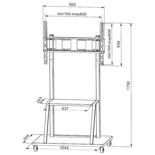 TECHLY ICA-TR30 WHEEL FLOOR STAND WITH SHELF FOR LED/LCD TV 55-100