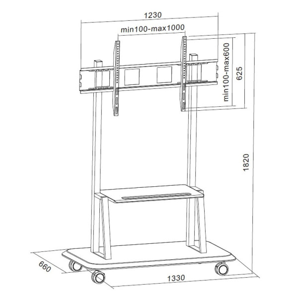 Techly ICA-TR31 wheeled floor stand with shelf for LCD / LED / Plasma TV 55-120