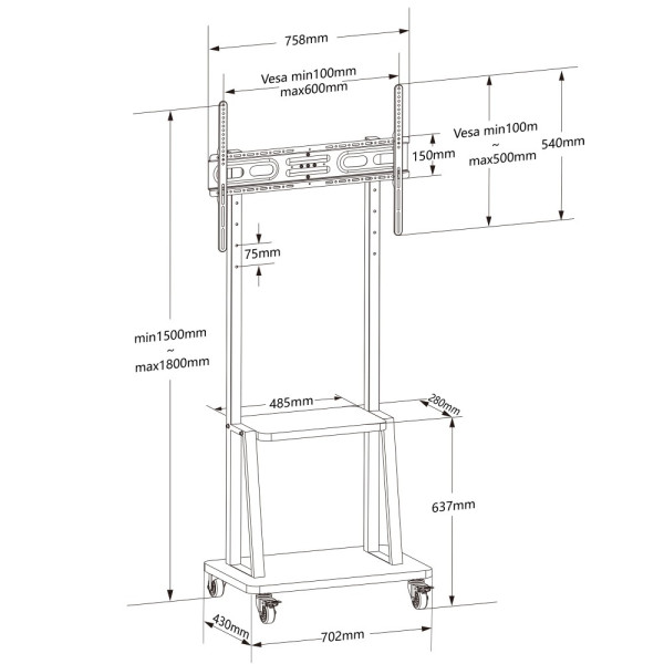 TECHLY ICA TR3390 Floor stand with shelf for LCD/LED/Plasma TV 32-70