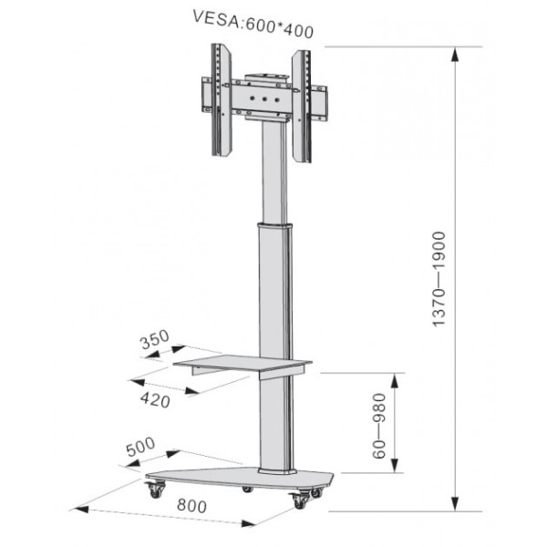 Techly ICA-TR3WH Adjustable Telescopic TV Stand With Wheels LCD / LED / PLASMA 37-70 White Adjustable Height Up to 1.90