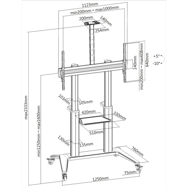 Techly ICA-TR49W Floor stand for TV with wheels white from 70