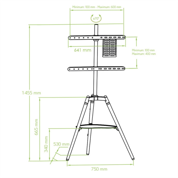 TECHLY ICA-TR58 FLOOR BASE TRIPOD FOR LCD/LED/PLASMA TV 32-65 WITH SHELF