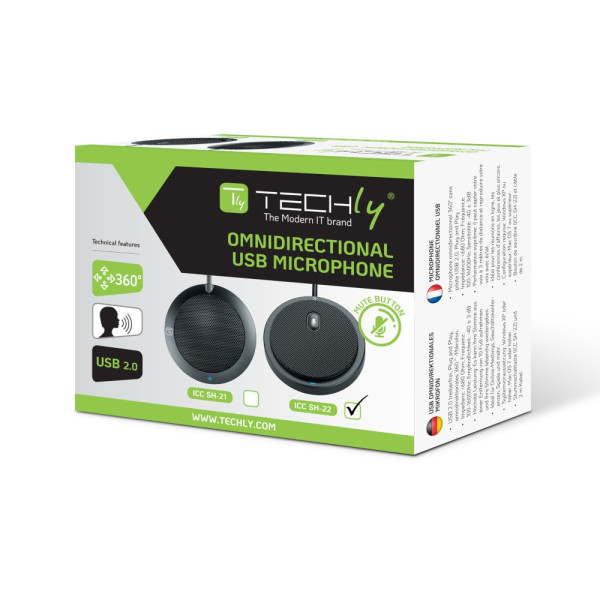 Techly ICC SH-22 360° USB Omnidirectional Conference Microphone with Mute Button