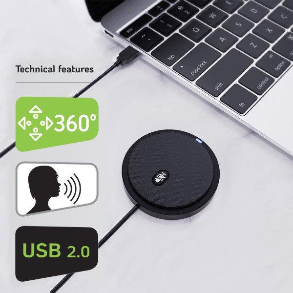 Techly ICC SH-22 360° USB Omnidirectional Conference Microphone with Mute Button