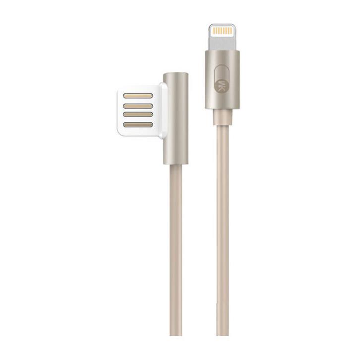 WK Throne Καλώδιο Φόρτισης/Δεδομένων Dual Side USB 2 αρσ. σε Lightning αρσ. για iPhone 6 1m Χρυσό