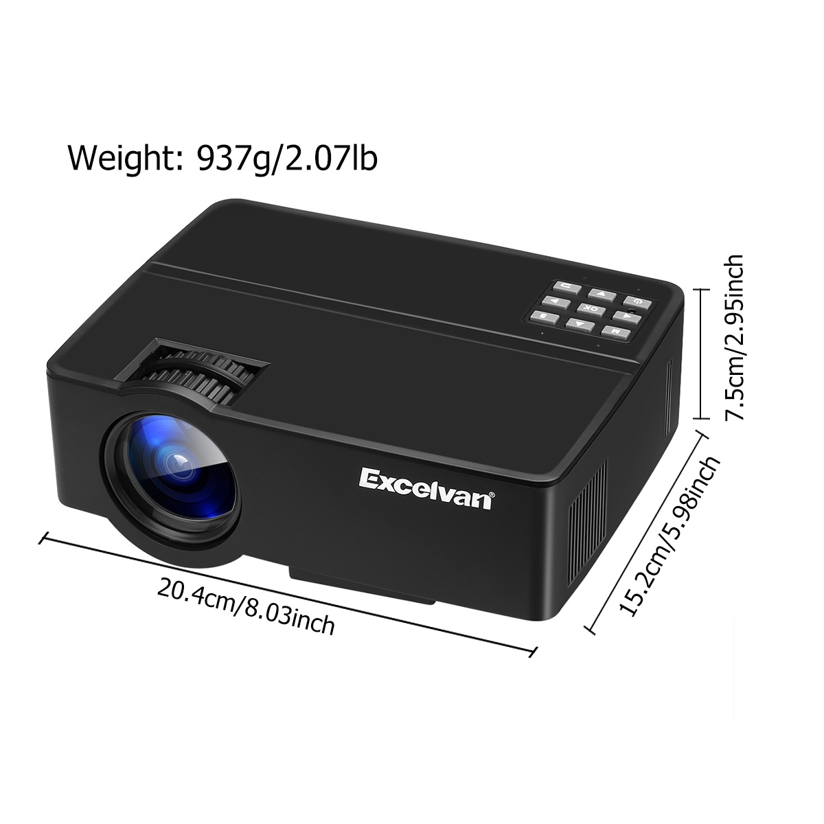 Exvelvan 3000 Lumen Full HD 1080P LED Projector Home Theater HDMI SD USB VGA
