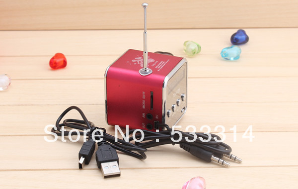 Red TD-V26 Mini MP3/FM Radio Speaker with Built-in MP3 Player, FM Radio & USB/microSD Card Support