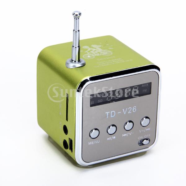 Green TD-V26 Mini MP3/FM Radio Speaker with Built-in MP3 Player & FM Radio, USB/microSD Card Support