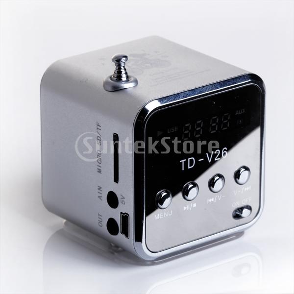 Silver TD-V26 Mini MP3/FM Radio Speaker with Built-in MP3 Player & FM Radio, USB/microSD Card Support