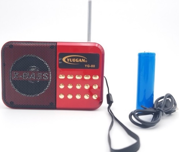 YUEGAN YG-80 Mini Digital Speaker with Alarm Clock, MP3 Player & FM Radio - Red/Black