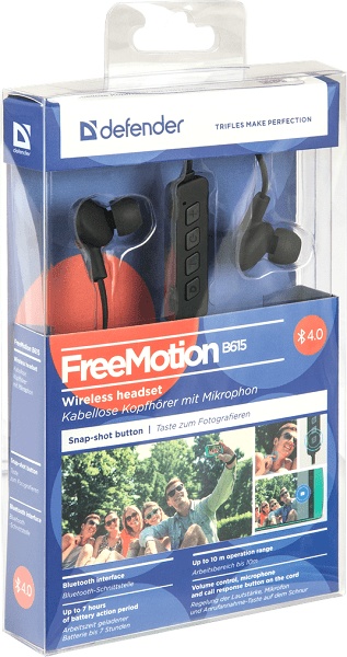 Defender FreeMotion B615 Bluetooth Stereo in-Ear Ακουστικά με Μικρόφωνο Μαύρο