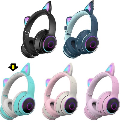 HUJIN AKZ-K26 Cute Cat Ear φωτεινά ασύρματα ακουστικά με μικρόφωνο, στερεοφωνικά ακουστικά Bluetooth με μικρόφωνο, χαριτωμένα ακουστικά για αγόρια και κορίτσια σε  τιρκουαζ χρωμα