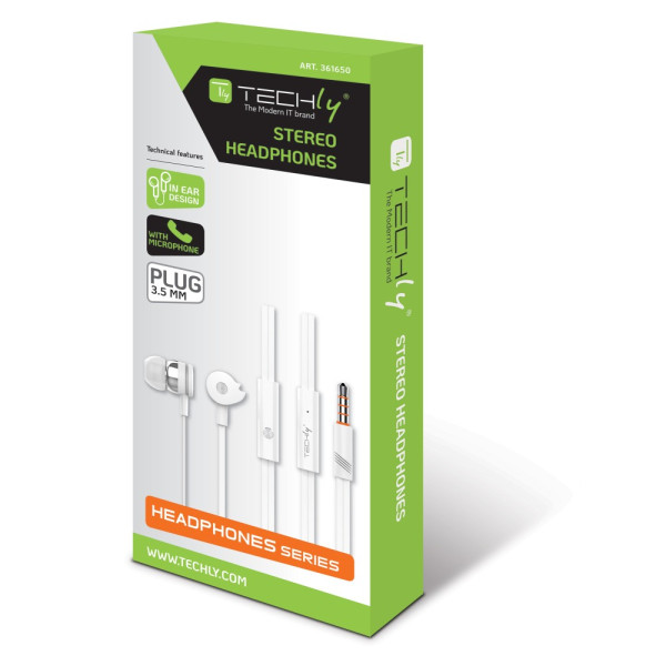Techly SB-HP A1WHTY - In-Ear Headphones with Microphone