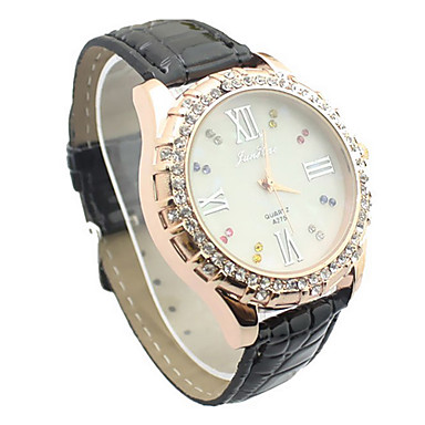 Women's Diamond-Embellished Watch with Black Leather Strap (WDQADWWPBB) (OEM)