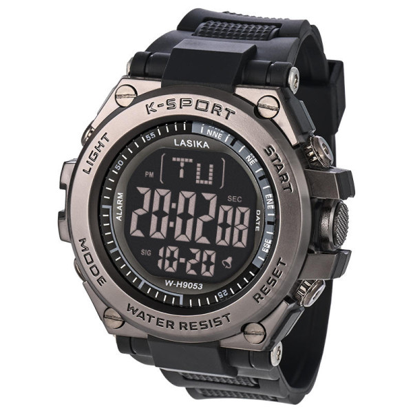 LASIKA W-H9053 Ανδρικό αθλητικό ψηφιακό ρολόι με πυξίδα Ανθεκτικό σε κραδασμούς Λουράκι από ρητίνη Αδιάβροχο Με λειτουργία ξυπνητηριού Καντράν 50 mm για αναρρίχηση Χρυσό