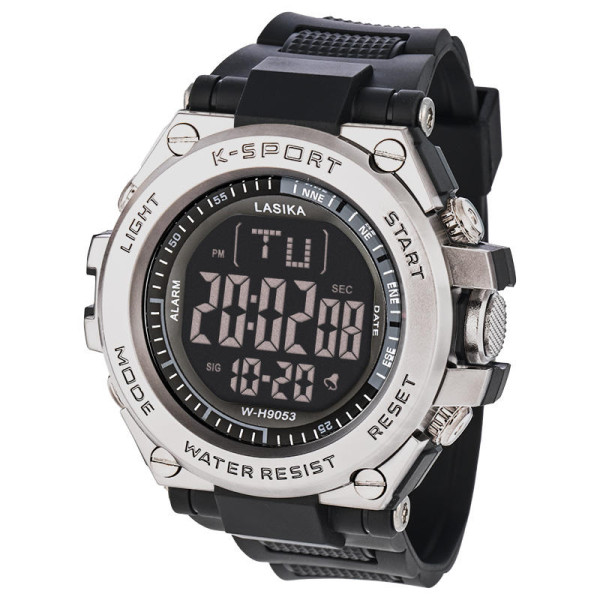 LASIKA W-H9053 Men's Sport Digital Compass Watch Shockproof Resin Band Water-Resistant Alarm Feature 50mm Dial for Climbing Dark Blue