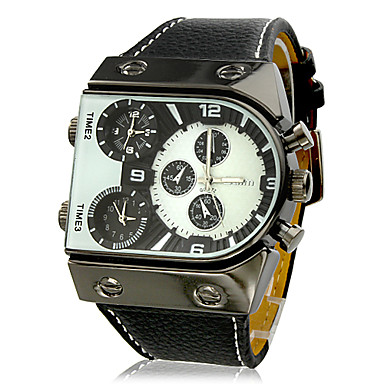 Men's Triple-Movement Quartz Analog Wrist Watch with Black Leather Band OEM MTMQAWWBLLB