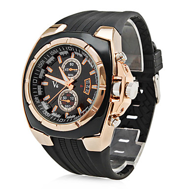 Men's V6 Gold Military-Style Wristwatch with Black Silicone Strap (OEM)