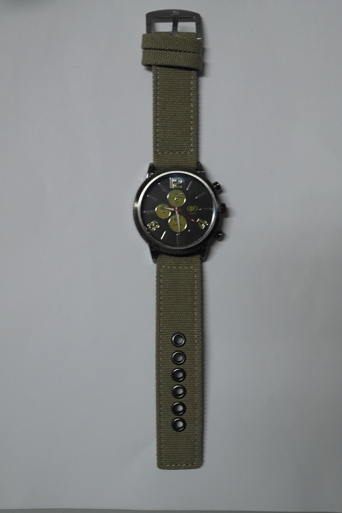 Unisex Round Case Wrist Watch Jean Light Army Green Strap and Army Green Dial With Yellow Details(OEM)